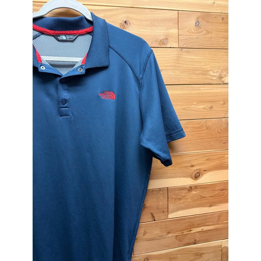The North Face Mens Large Blue FlashDry Performance Polo Shirt Blue Red